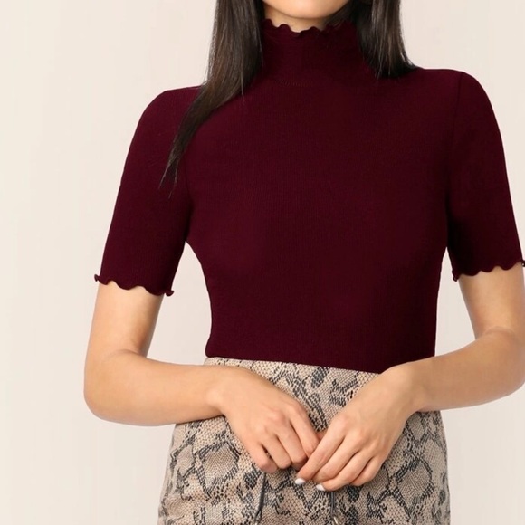 Burgundy high neck lettuce trim top - Picture 4 of 5